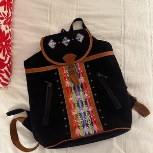 Leather Colorful Embrodiery Backpack